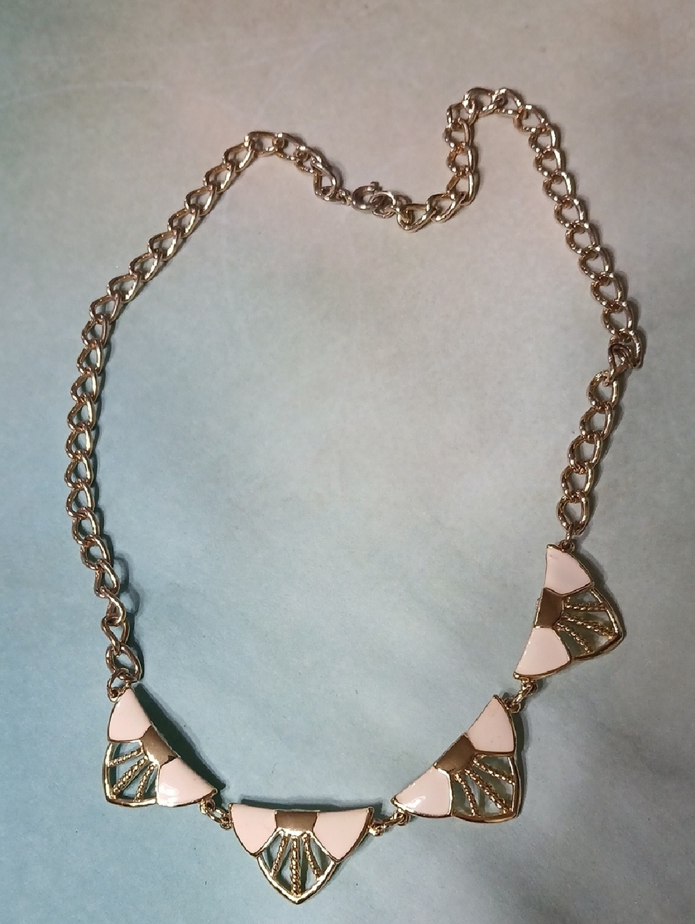 Boutique Gold Necklace with Cream Enamel Accents